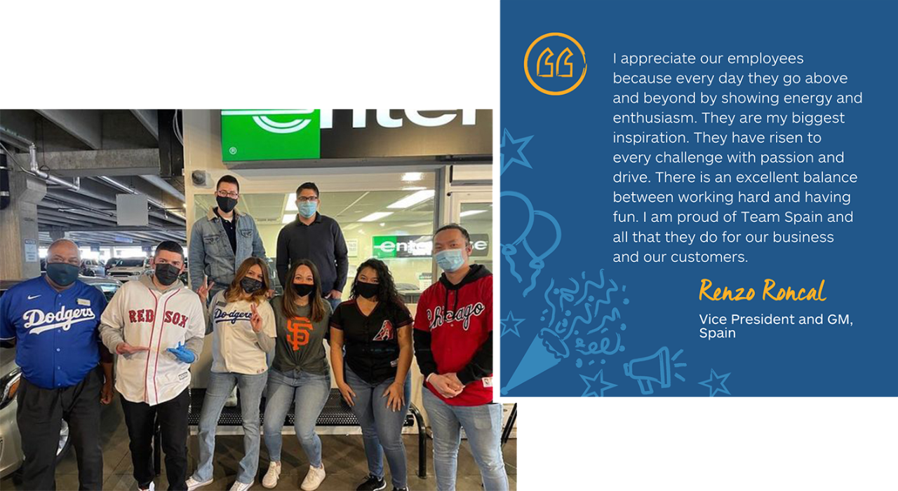 Employees dressed in baseball jerseys for employee appreciation day