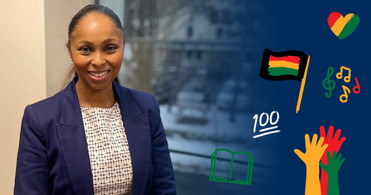 Jodiann H. Headshot with Black History Month Icons