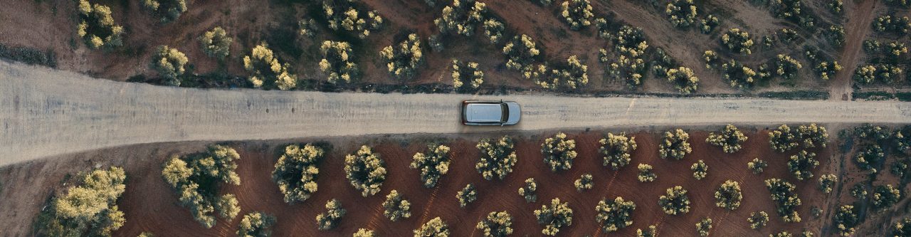 Arial view of vehicle driving on road
