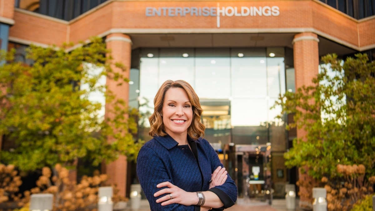 CEO Chrissy Taylor in front of Enterprise Holdings building