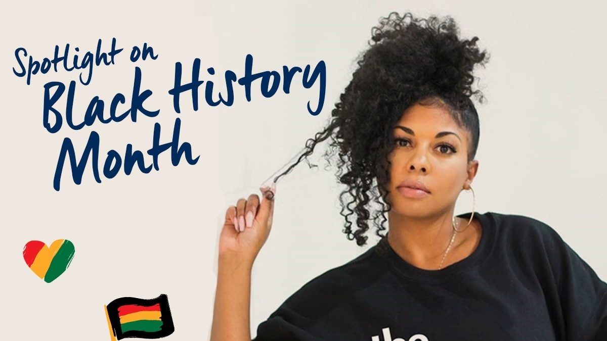 Picture of Jasmin W. playing with her hair captioned "Spotlight on Black History Month"