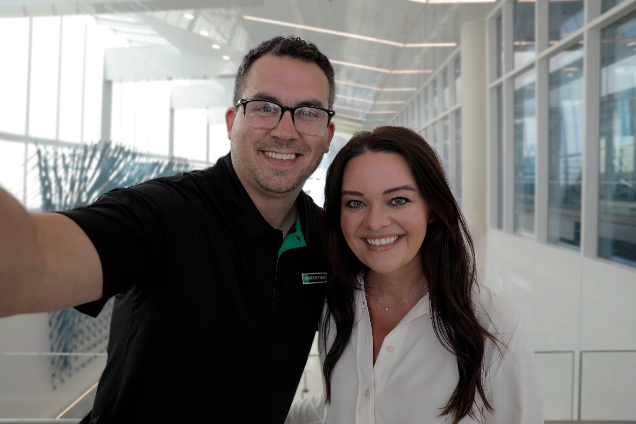 One man and one woman take a selfie picture